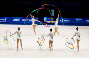 Rhine-Ruhr 2025 FISU Games | 17.07.2025 | Messe Essen Hall 4 | Essen | Ukrain Rhythmic Gymnastics Group All Around (5 Ribbons) | X | © Rhine-Ruhr 2025/Iris van den Broek